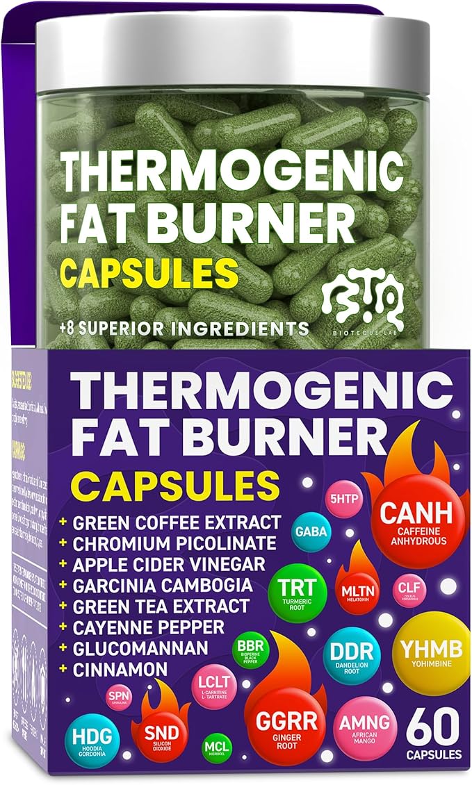 Thermogenic Fat Burner Capsules - Weight Loss Pills for Women &amp Men Appetite Suppressant Metabolism Booster - Green Tea Coffee Extract Garcinia Cambogia - Diet Pills for Weight Loss - 60 Capsu