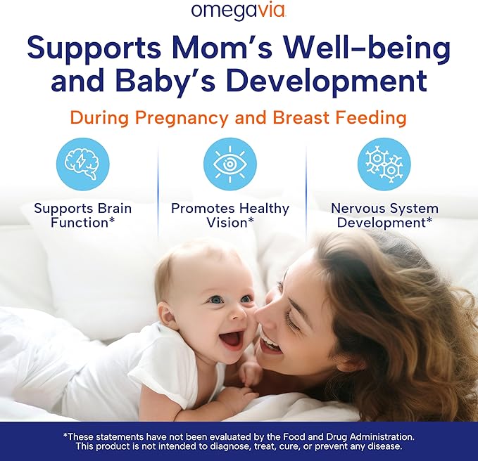 OmegaVia Prenatal DHA 600mg | Fish-Free Omega-3 Supplement | Supports Baby’s Brain Eye &amp Nervous System Development | Safe for Pregnancy &amp Lactation | 30 Easy-to-Swallow Softgels