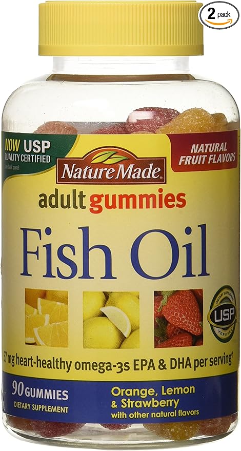 Nature Made Fish Oil Adult Gummies - Orange Lemon &amp Strawberry Banana 90 Ct Pack of 2