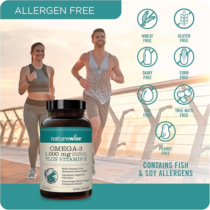 NatureWise High-Potency 1000mg Omega 3 600mg EPA 400mg DHA Vitamin E 180ct &amp 1000mcg Vitamin B12 150 Softgels Supplement Bundle