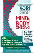 Kori Krill Kori Mind &amp Body Omega-3 Oil Brain Supplements for Memory and Focus Lutein Zeaxanthin B12 Tumeric Curcumin 60 Softgels