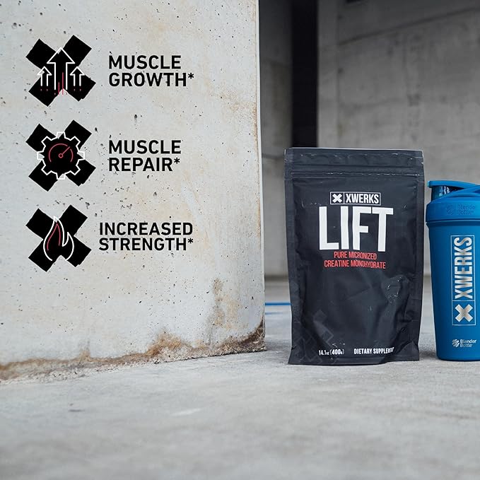 Xwerks Lift Creatine Monohydrate Powder Micronized and Unflavored with 80 Servings 5000mg 5g Per Scoop Highly Soluble Pre Workout Creatine for Women and Men Muscle Power and Training Endurance