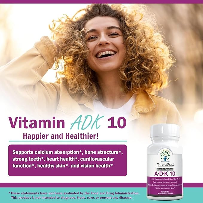 ADK10 – ADK Vitamin Supplement | High Potency Vitamins A D3 (10000 IU) &amp K2 MK-7 for Bone Heart &amp Immune Health | 90 Tiny Capsules | 3 Month Supply | Non-GMO Gluten Free