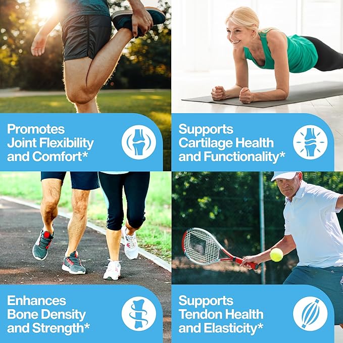 Mobility Collagen Peptides Powder - Glucosamine Chondroitin Hyaluronic Acid &amp Liposomal Vitamin C Join Bone &amp Cartilage Support Grass-Fed Type I &amp III Keto &amp Paleo 56 Servings 23.66