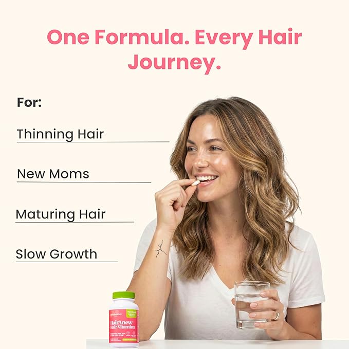 HairAnew Hair Growth Vitamins for Thicker Stronger Hair | Works for Women &amp Men All Hair Types | 11 Hair Vitamins &amp Ingredients | 5000mcg Biotin | Vegan | Independently Tested | 60 Capsules (6