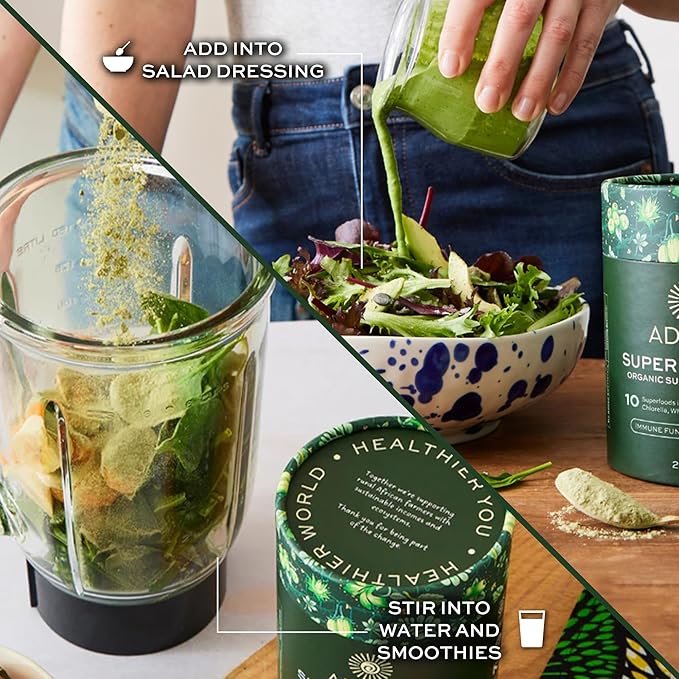 Aduna Organic Super Greens Blend | 100% Natural Superfood Powder for Immune Support &amp Energy | Stir-in Blend with 10+ Superfoods Moringa &amp More | Vegan Powder for Smoothies Shakes &amp Yogh