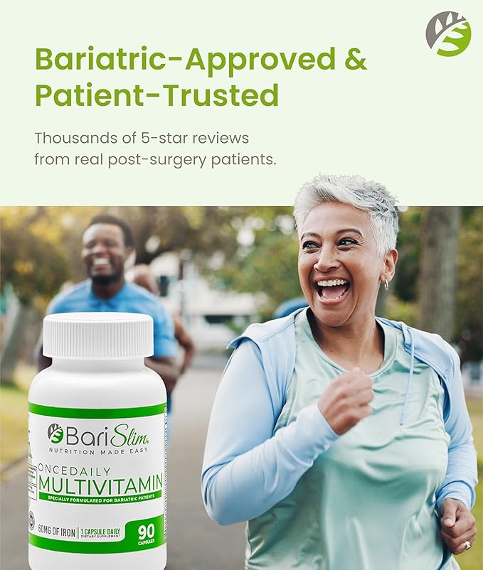 BariSlim Once Daily Bariatric Multivitamin Capsule - 60mg of Iron - Bariatric Vitamin &amp Supplement for Post WLS Surgery Including Gastric Bypass &amp Gastric Sleeve | 90 Day Supply