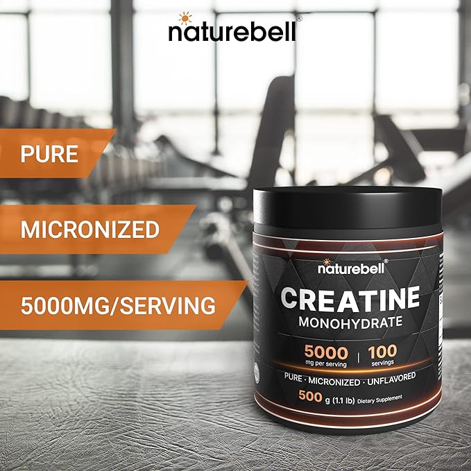 NatureBell 2 Pack Instant Creatine Monohydrate Powder 500g 5000mg Per Serving | Micronized Pure &amp Unflavored | Pre-Workout | Keto Vegan Filler-Free | 200 Servings (2.2 lb)