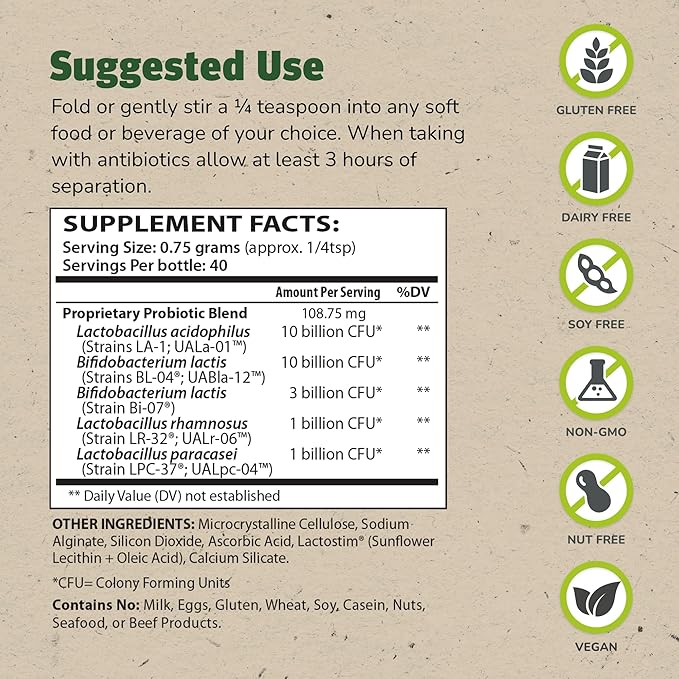 Master Supplements Granular Theralac - 1.05 oz Pack of 2 - Multi-Strain Probiotic Powder for Optimal Gut Health - Great for Kids - Vegan Gluten Free - 80 Total Servings