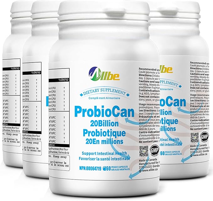 Probiocan 𝟮𝟬 𝗕𝗶𝗹𝗹𝗶𝗼𝗻 𝗖𝗙𝗨 𝗣𝗿𝗼𝗯𝗶𝗼𝘁𝗶𝗰𝘀 𝗳𝗼𝗿 𝗗𝗶𝗴𝗲𝘀𝘁𝗶𝘃𝗲 𝗛𝗲𝗮𝗹𝘁𝗵 7 Strains of Probiotic for Women 4 Packs of 60 Capsules (240 Days Supply)