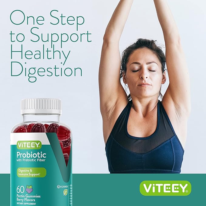 VITEEY Probiotic Gummies with Prebiotics – Gut Health Supplements for Digestive Health – 2 Billion CFUs – Vegan Gluten-Free – 120 Count