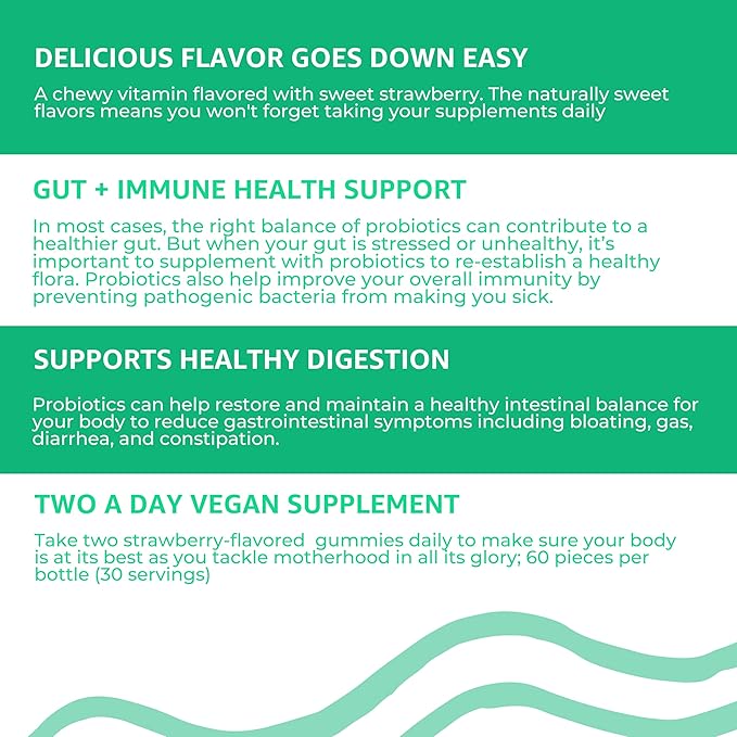 Baby Blues Probiotic Gummies for Women – Organic Strawberry Flavor – Gut Immune Skin &amp Vaginal Health – 5 Billion CFU DE111® – Vegan Daily Supplement for Moms – Pre/Postnatal Support