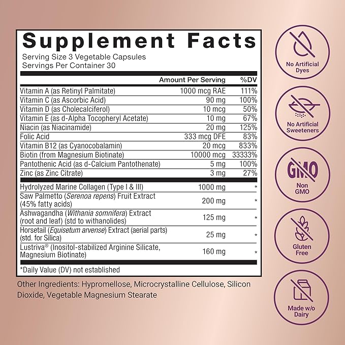 Force Factor Hair Growth Accelerator Multivitamin for Women &amp Men with Lustriva Biotin Horsetail &amp Vitamins A B12 C D &amp E for Thicker Hair Healthier Skin &amp Nails 90 Capsules(P