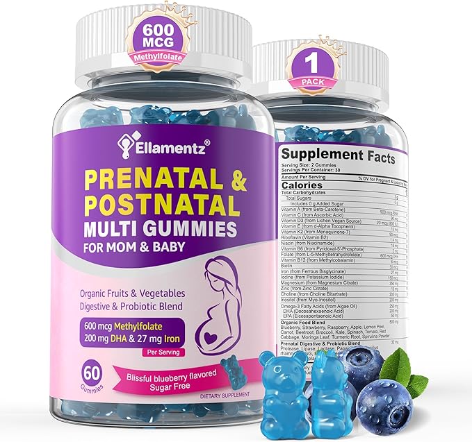 Prenatal Vitamins for Women with Methylfolate Vegan Omega-3 DHA Organic Food Blend Probiotics Iron Vitamin D3 B6 B12 Choline Sugar Free Multivitamin for Women During &amp Post Pregnancy 60 Ct