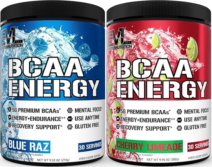 Evlution Replenishing BCAAs Amino Acids Powder for Pre &amp Post Workout (Blue Raz and Cherry Lime 30 Servings Each)