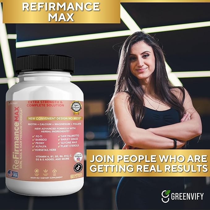 ReFirmanceMax Hair Growth Supplement 60 Capsules with Biotin 5000mcg Vitamins B12 Calcium Saw Palmetto 30 Day Supply (2)