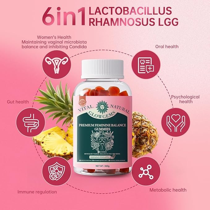 Premium Feminine Balance Gummies for Women - pH Balance &amp Wellness Support with Hawaiian Pineapple Vegan Gluten-Free Supplement Vaginal Probiotic 120 Count