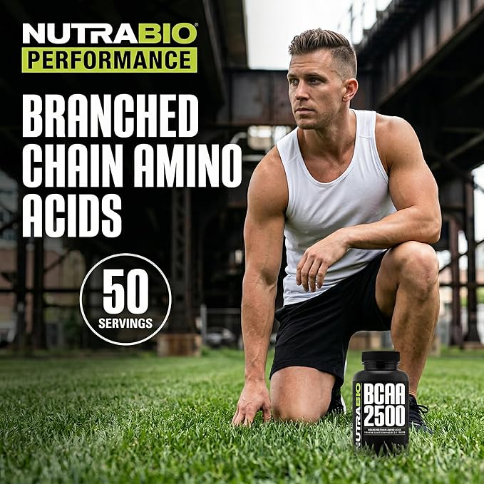 NutraBio – BCAA 2500 – Branched Chain Amino Acids – Support New Muscle Growth and Prevent Muscle Breakdown – 250 Capsules
