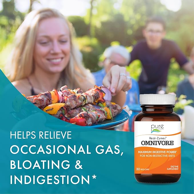 Real-Zymes™ OMNIVORE Digestive Enzymes Supplement with Probiotics for Better Digestion - Natural Support for Relief of Bloating Gas Belching Diarrhea Constipation IBS etc. - 30 Caps