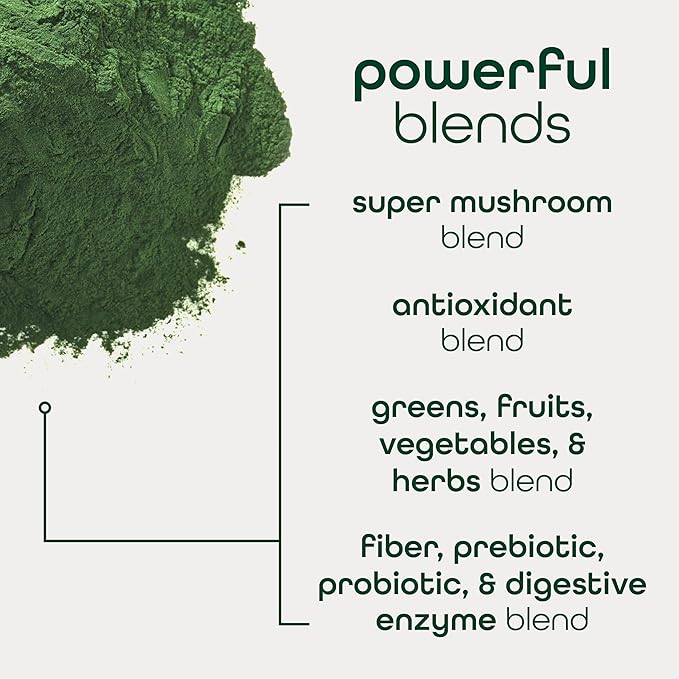 Zena Nutrition Organic Super Greens Powder 70+ Superfoods 0 Sugar 3G Fiber Spirulina Chlorella Mushrooms Prebiotics/Probiotics Digestive Enzymes for Gut Health Mango 30 Servings