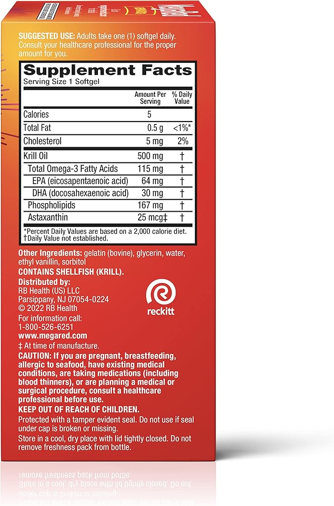 MegaRed Antarctic Krill Oil 500mg Omega 3 Fatty Acid Supplement Extra Strength EPA &amp DHA Krill Oil Softgels (90cnt Box) Astaxanthin Heart Health Supplement with No Fish Oil Aftertaste