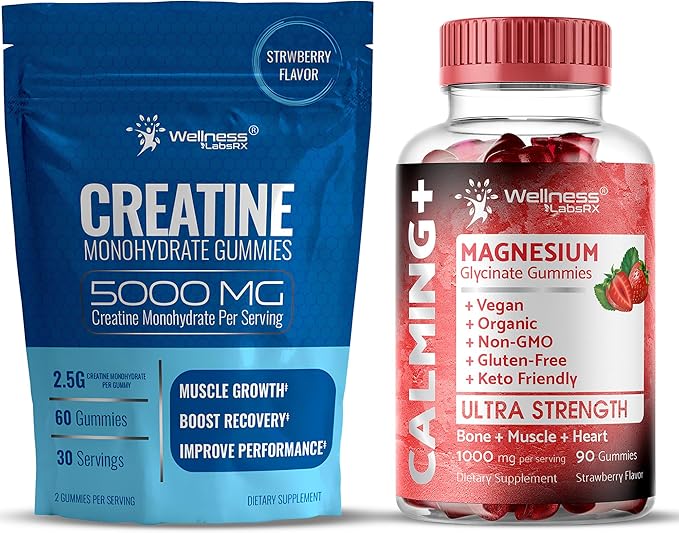 WELLNESS LABSRX Creatine Gummies 5000mg - Magnesium Glycinate Gummies 1000 mg | Bundle