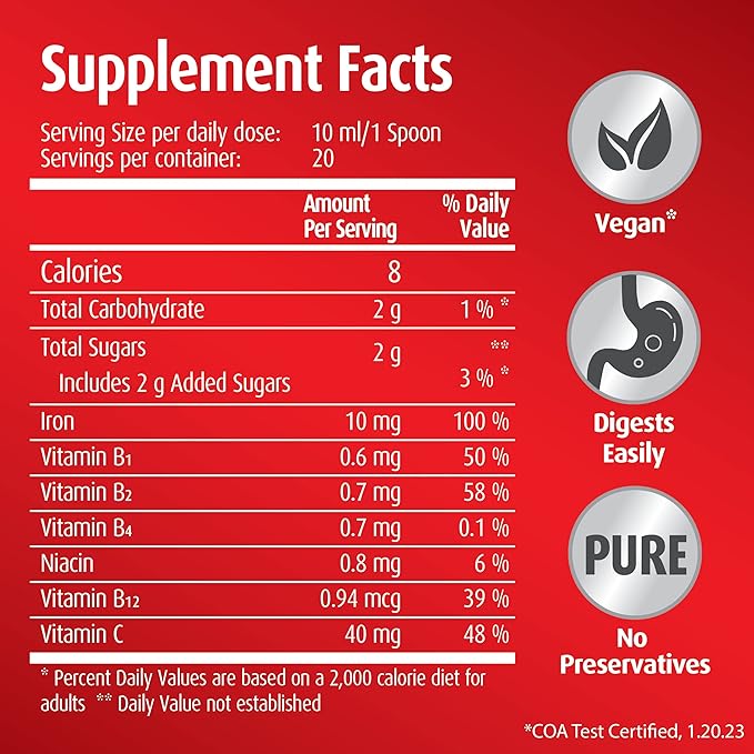 hübner Iron Vital Liquid Iron Supply Plus Vitamin C Dietary Supplement for Adults and Kids Vegan and Gluten-Free Fruit Flavor Box of 20 Packets + 2 Extra Packets 10 ml Each