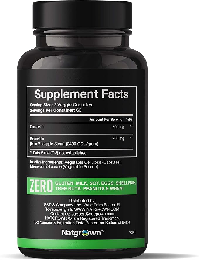 Natgrown Quercetin with Bromelain Supplement Complex - 120 Capsules