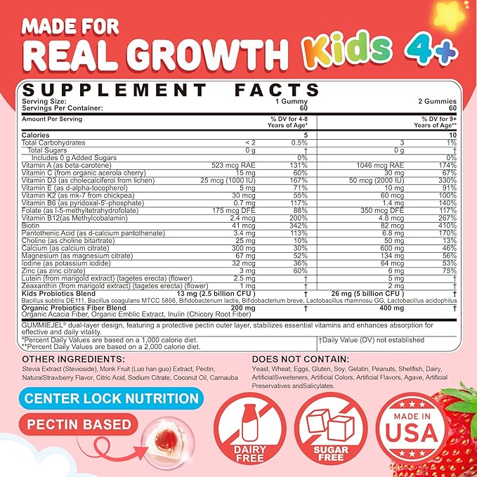 Kids Methylated Multivitamin Gummies with Calcium Probiotics + Omega 3 Gummies with Vitamin D3 &amp K2 C DHA