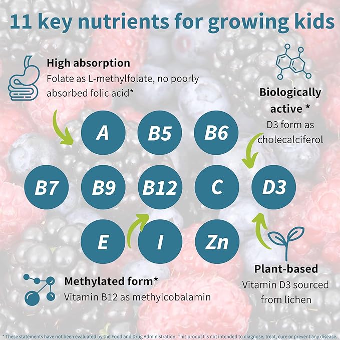 Igennus Methylated Kids Multivitamin Gummy MTHFR No Artificial Sweeteners or Flavors Sugar Free Age 4+ 90 Natural Berry Flavor Gummies from Fruit Powder Non-GMO Halal Clean Label x6