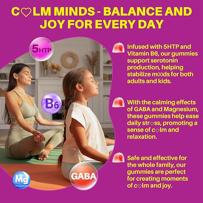 5HTP Gummies for Adults &amp Kids 8+ Melatonin Free Gummies with Magnesium Glycinate GABA L-Glycine Ashwagandha Vitamin B6 for Delicious Zzzs Brain &amp Muscle Relaxation 0 Sugar 60 Count (Pa