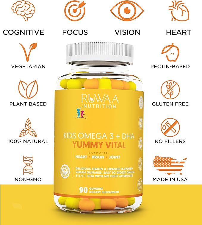 RUWAA NUTRITION Omega 3 Gummies DHA Gummies and 1mg Melatonin Gummies | No Fish No After-Taste Non-Habit Forming Gluten Free Non-GMO Made in USA.