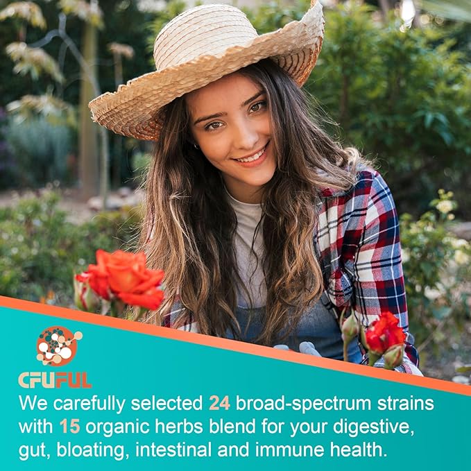 Probiotics for Women &amp Men - 300 Billion CFU 24 Strains Probiotic + 15 Organic Herbs Prebiotics Blend for Overall Digestive Gut Health Immune Constipation &amp Bloating Shelf Stable - 8 Mont