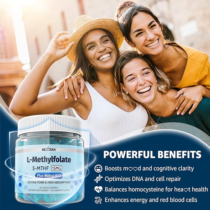 Nextdia Fiber L-MethylFolate 15mg &amp Methyl B12 Gummies