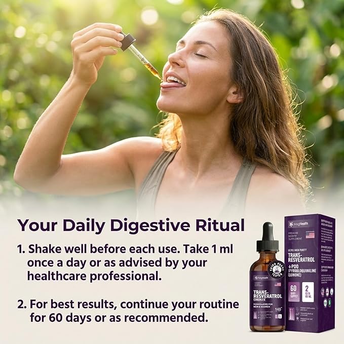 Trans-Resveratrol with PQQ Quercetin &amp Black Pepper Tincture | 3rd Party Tested | Cellular Energy &amp Heart Health Support | Sourced from Japanese Knotweed - 2 oz (60 Servings)