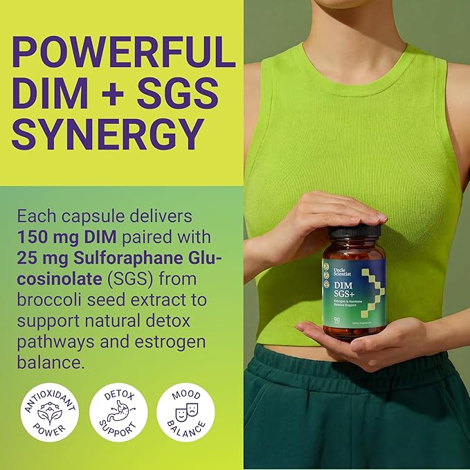 DIM SGS+ Supplement 150mg for Women &amp Men - Supports Healthy Hormone Levels Estrogen Metabolism Detox - Pomegranate &amp Broccoli Seed 90 Capsules (90 Day Supply)