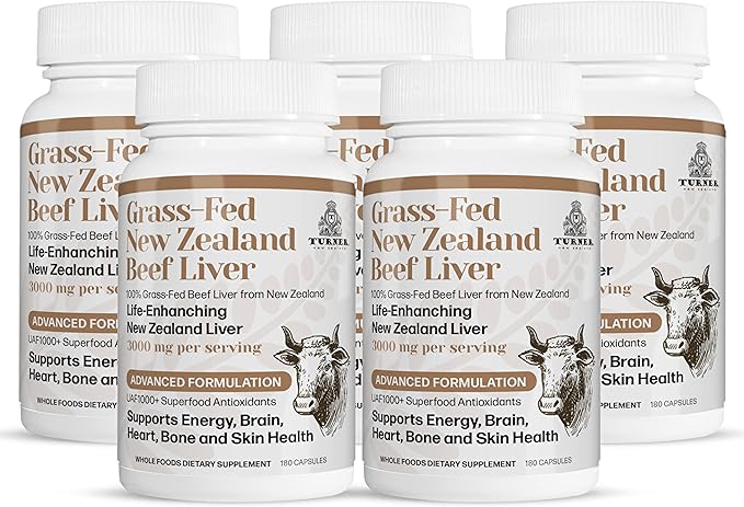 TURNER New Zealand 100% Live-Grass-Fed Beef Liver 900 Capsules Supports Energy Production Detoxification Digestion Immunity and Full Body Wellness Non-GMO 3000mg