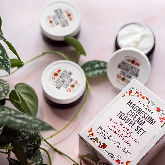 Better Shea Butter Magnesium Cream Variety Pack | for Leg Cramps | Vanilla Rose Unscented and Lavender Travel Size Lotion Minis for Women and Men | Safe for Pregnancy Kids &amp Babies 3 x 2oz Jars