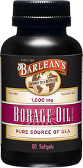 Barlean's Borage Oil Supplements Cold Pressed Pure Borage Seed Oil Supplement Softgels for Men and Women 1000 mg GLA Fatty Acids 60 Count