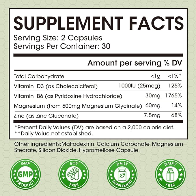 (2 Pack) Magnesium Glycinate Capsules Magnesium Supplement with Zinc Vitamin D3 &amp B6 - Highly Bioavailable and Absorption - Bone Heart Joint Immune Support 120 Vegan Capsules