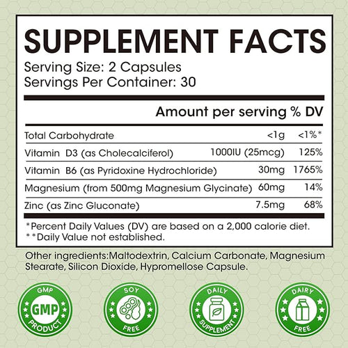 (2 Pack) Magnesium Glycinate Capsules Magnesium Supplement with Zinc Vitamin D3 &amp B6 - Highly Bioavailable and Absorption - Bone Heart Joint Immune Support 120 Vegan Capsules
