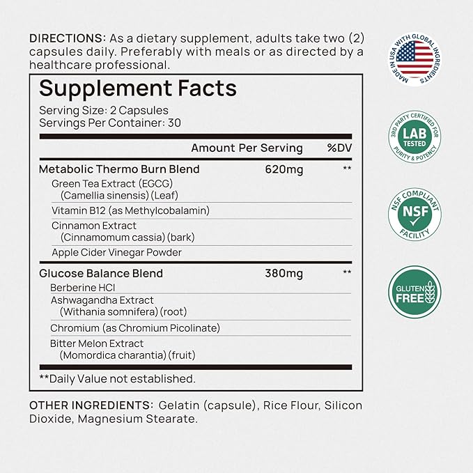 Selerb Metaburn Weight Loss Pills for Women &amp Men - Appetite Suppressant &amp Fat Burner Metabolism Support Weight Loss Supplement with Berberine Chromium Green Tea &amp B12-60 Capsules