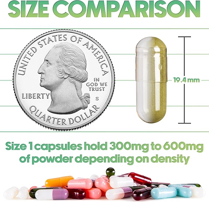 XPRS Nutra Vegan Size 1 Separated Capsules - 1000 Count Clear Premium Empty Capsules Separated in Bags - Pills 1 for DIY Supplement Filling