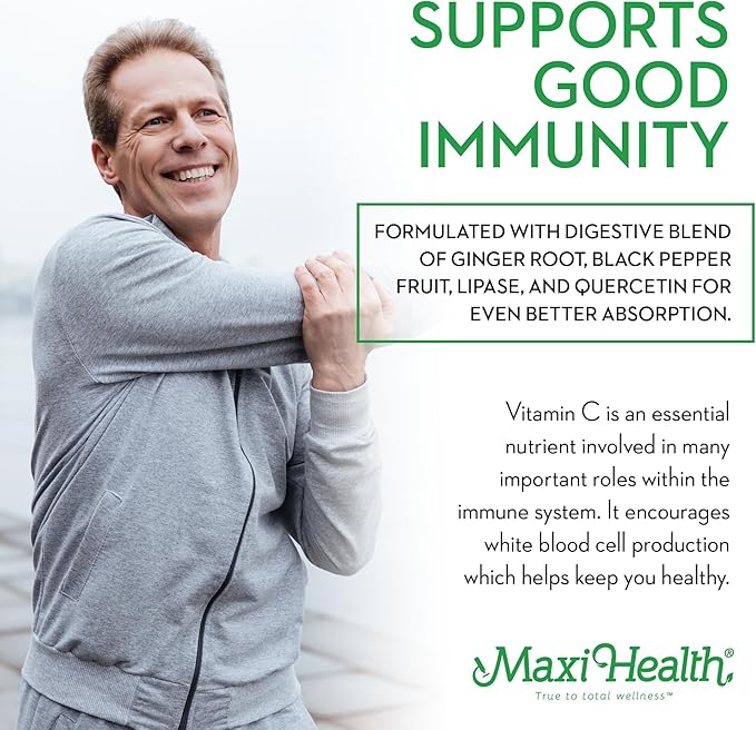 Maxi Health Liposomal Vitamin C 500mg Capsules with Digestive Blend Highly Absorbable High Dose VitaminC Non GMO Kosher Vegetarian Doctor-Formulated Immune Support Supplement (90 Count)