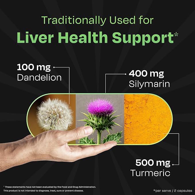 Auric Herbal Liver Support Supplement | Milk Thistle (Silymarin) Turmeric Garlic Ginger for Liver Health | Advanced Detox &amp Cleansing Formula for Active Liver | 60 Capsules