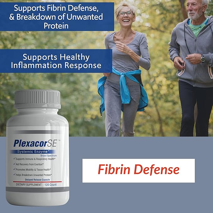 New Plexacor Multi-Enzymes Fibrin Defense 6-in-1 SuperEnzyme Blend with Rutin Serrapeptase &amp Superior Turmeric for Healthy Immune Support - 120 Count