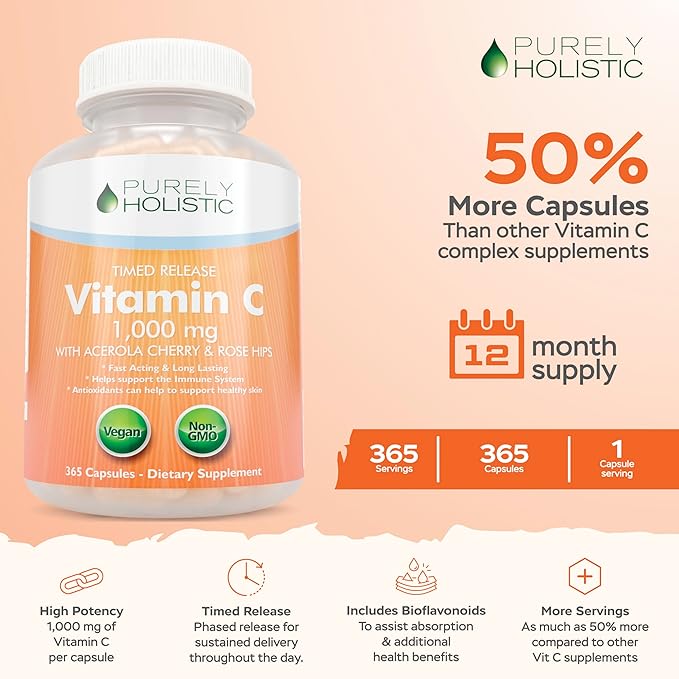Purely Holistic Black Seed Oil 1400mg + Vitamin C 1000mg - 180 Softgels + 365 Capsules - Immune Bundle - Easy to Swallow - Made in USA