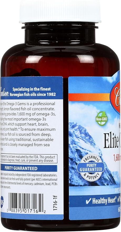 Carlson Labs Elite Omega-3 Gems Fish Oil 1250mg 60 Softgels