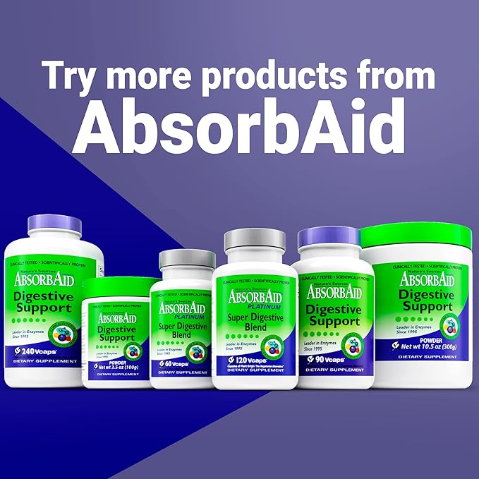 AbsorbAid Platinum Digestive Enzyme Support 120 vCaps 12 Digestive Enzymes Plus 2 Probiotics for Maximum Relief