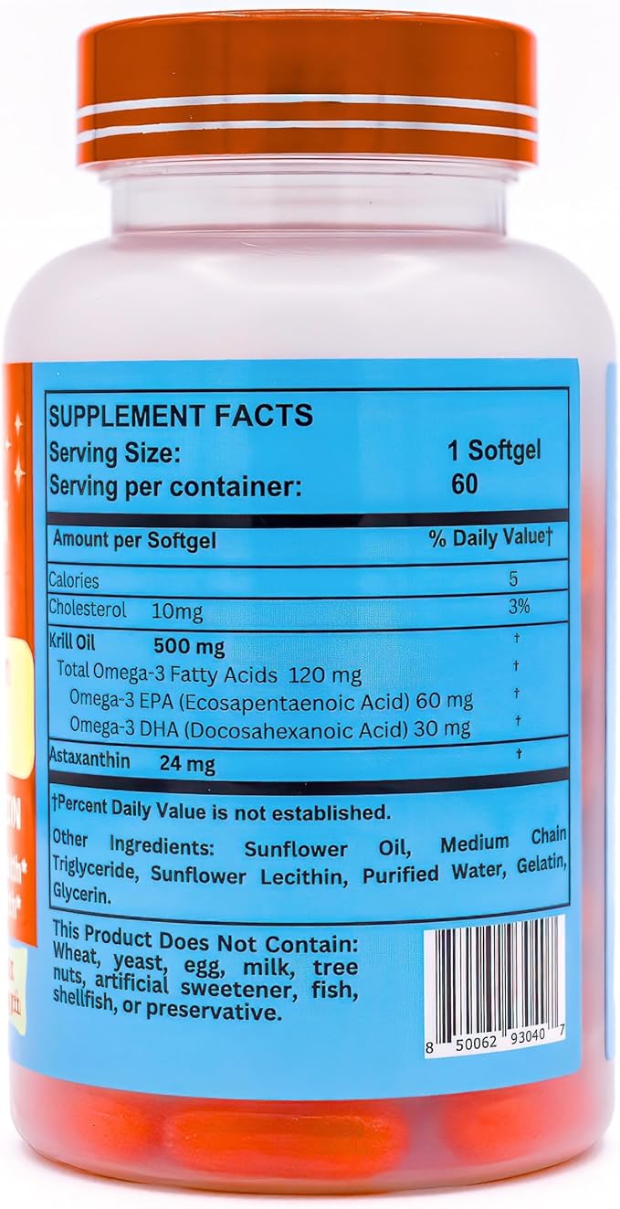 Nikoni Liposomal Astaxanthin 24mg with Kril Oil 500mg Supplement (240 Softgelss)
